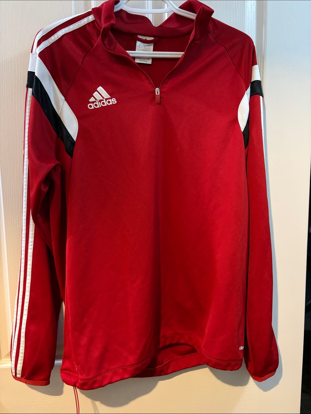 adidas Red 1/4 Zip Long Sleeve with White and Black Stripes - Large